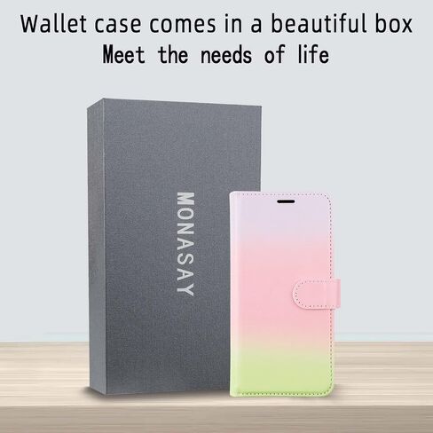 MONASAY Wallet Case Compatible for iPhone 12 Pro/iPhone 12 5G,6.1-inch [Glass Screen Protector Included] [RFID Blocking] Flip Folio Leather Cell Phone Cover with Credit Card Holder, Rainbowes in Saudi Arabia
