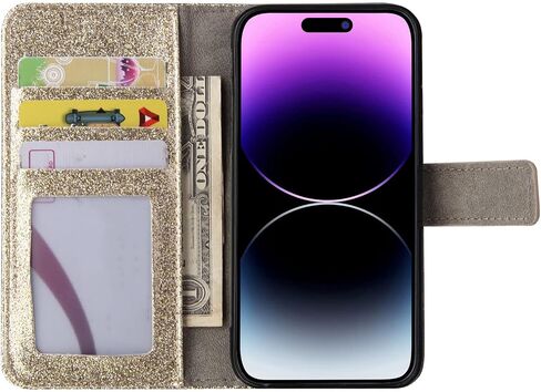 Losin متوافق مع iPhone 14 Pro Max Wallet Case مع فتحات بطاقة فاخرة ثلاثية الأبعاد بلينغ بريق الماس أحجار الراين الفراشة الزهور تصميم للنساء الفتيات التألق لامعة بو الجلود حامل غطاء مسنده in Kuwait