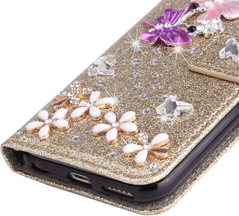 Losin متوافق مع iPhone 14 Pro Max Wallet Case مع فتحات بطاقة فاخرة ثلاثية الأبعاد بلينغ بريق الماس أحجار الراين الفراشة الزهور تصميم للنساء الفتيات التألق لامعة بو الجلود حامل غطاء مسنده in Kuwait