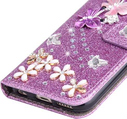 Losin متوافق مع iPhone 14 Pro Max Wallet Case مع فتحات بطاقة فاخرة ثلاثية الأبعاد بلينغ بريق الماس أحجار الراين الفراشة الزهور تصميم للنساء الفتيات التألق لامعة بو الجلود حامل غطاء مسنده in Kuwait