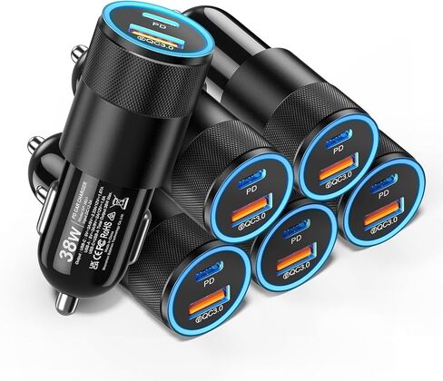 6 Pack USB C Car Charger, Ancekoy 38W USB-C + USB-A Car Charger Adapter | Fast Charge PD/QC 3.0 Cigarette Lighter Adapter USB Charger Plug for iPhone 17/16/15/14/13/12/11/Pro Max, iPad, Samsung in Kuwait