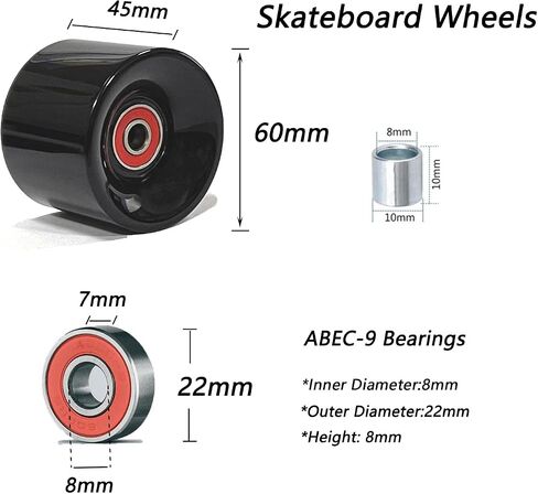 LOOEEL 60mm Cruiser Wheels 80A Contains ABEC-9 Bearings and Spacers,Skateboard Riser Pads,Skateboard Hardware Screws Bolts,fit for Your Cruiser Skateboards,Penny Board -Red in Saudi Arabia