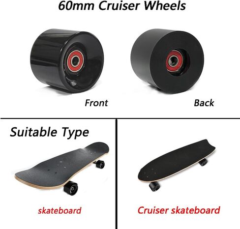 LOOEEL 60mm Cruiser Wheels 80A Contains ABEC-9 Bearings and Spacers,Skateboard Riser Pads,Skateboard Hardware Screws Bolts,fit for Your Cruiser Skateboards,Penny Board -Red in Saudi Arabia