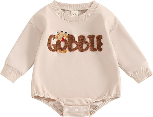 Infant Baby Boy Girl Thanksgiving Outfits Gobble Turkey Print Long Sleeve Bubble Oversized Romper Fall Winter Clothes in Saudi Arabia