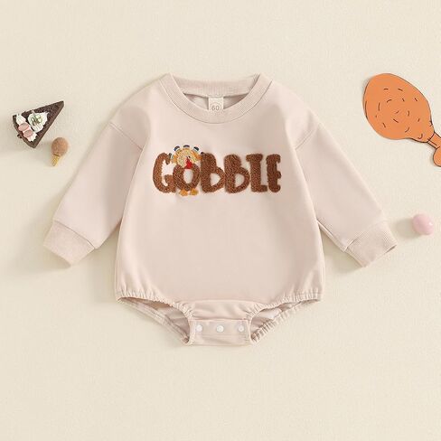 Infant Baby Boy Girl Thanksgiving Outfits Gobble Turkey Print Long Sleeve Bubble Oversized Romper Fall Winter Clothes in Saudi Arabia