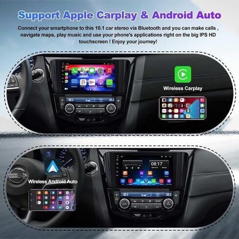 ستيريو سيارة 4G+64G Android 12 لسيارة 2014-2018 Nissan Rogue X-Trail Qashqai، راديو WiFi Rogue 5G مع وحدة رأس تعمل باللمس مقاس 10.1 بوصة، Carplay لاسلكي/Android Auto، GPS Navi، بلوتوث 5.2، كاميرا خلفية عالية الدقة، SWC/FM in Saudi Arabia