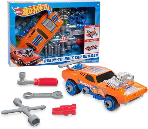 Hot Wheels Ready-to-Race Car Builder Set, Night Shifter Vehicle, 29 Pieces Toy Car Construction Set, Mechanic Role-Play, Kids Toys for Ages 3 Up by Just Play in Saudi Arabia