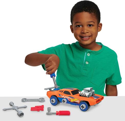 Hot Wheels Ready-to-Race Car Builder Set, Night Shifter Vehicle, 29 Pieces Toy Car Construction Set, Mechanic Role-Play, Kids Toys for Ages 3 Up by Just Play in Saudi Arabia