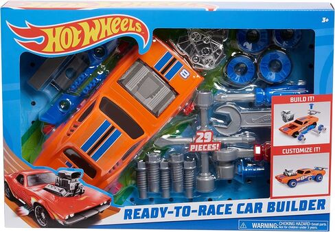Hot Wheels Ready-to-Race Car Builder Set, Night Shifter Vehicle, 29 Pieces Toy Car Construction Set, Mechanic Role-Play, Kids Toys for Ages 3 Up by Just Play in Saudi Arabia