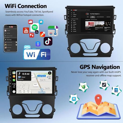 【8-Core 4+64G】ستيريو سيارة Android 13 لسيارة Ford Fusion Mondeo 2013-2019، CarPlay Andriod Auto 9 بوصة IPSTouchscreen Bluetooth GPS Navi Head Unit مع WiFi Mirror Link FM DSP SWC 59UI+كاميرا احتياطية in Saudi Arabia
