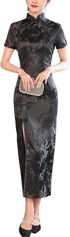 Women's Sleeveless Cheongsam Halter Bodycon Midi Dress Side High Split Chinese Traditional Party Cocktail Costume in Saudi Arabia