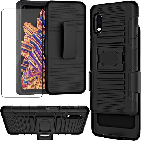 حافظة Ailiber لهاتف Samsung Galaxy Xcover Pro، حافظة بمشبك حزام، واقي شاشة Galaxy Xcover Pro، لوحة تثبيت حامل مسند، غطاء واقٍ متين مقاوم للصدمات لهاتف Galaxy X Cover Pro - أسود in Saudi Arabia