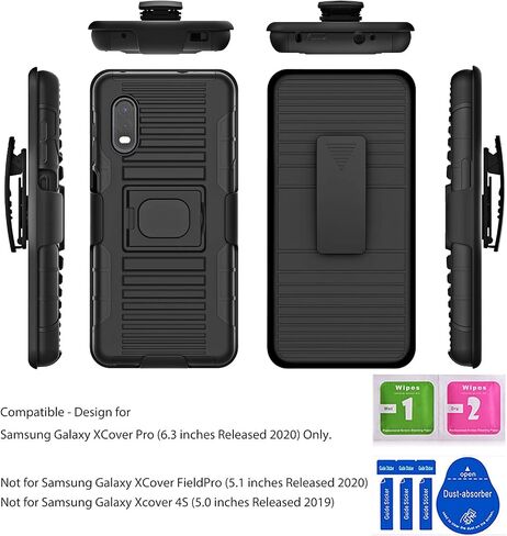 حافظة Ailiber لهاتف Samsung Galaxy Xcover Pro، حافظة بمشبك حزام، واقي شاشة Galaxy Xcover Pro، لوحة تثبيت حامل مسند، غطاء واقٍ متين مقاوم للصدمات لهاتف Galaxy X Cover Pro - أسود in Saudi Arabia