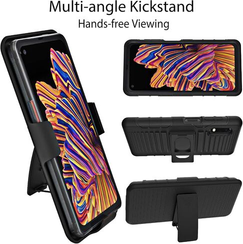 حافظة Ailiber لهاتف Samsung Galaxy Xcover Pro، حافظة بمشبك حزام، واقي شاشة Galaxy Xcover Pro، لوحة تثبيت حامل مسند، غطاء واقٍ متين مقاوم للصدمات لهاتف Galaxy X Cover Pro - أسود in Saudi Arabia