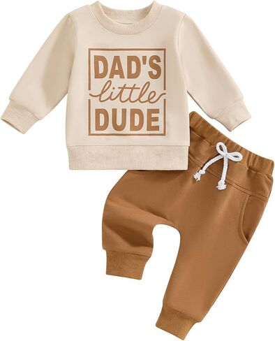 ZAXARRA Toddler Newborn baby boys Fall Outfits Long Sleeve Letter Print Sweatshirt Tops Pocket Pants Casual Clothing Sets in Kuwait