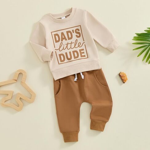 ZAXARRA Toddler Newborn baby boys Fall Outfits Long Sleeve Letter Print Sweatshirt Tops Pocket Pants Casual Clothing Sets in Kuwait