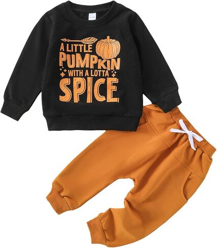 Baby Boys Halloween Two Piece Outfits Long Sleeve Pumpkin Letter Pullover Sweatshirt Pants Fall Winter Clothes in Saudi Arabia