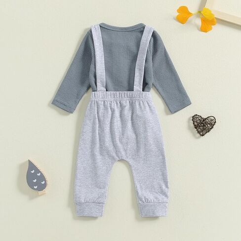 fhutpw Baby Boy Clothes 3 6 12 18 Months Long Sleeves Romper & Suspender Pants Infant Outfits Fall Suit Two Piece Winter Sets in Kuwait