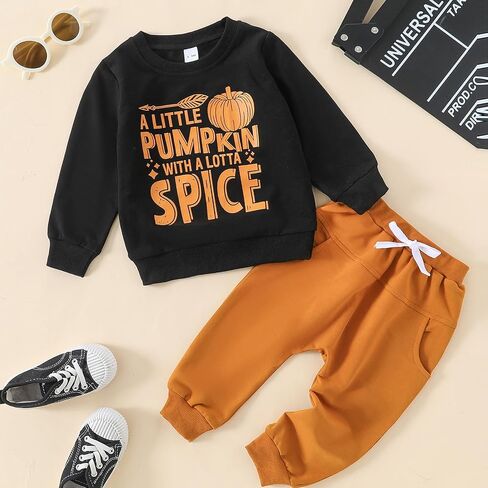 Baby Boys Halloween Two Piece Outfits Long Sleeve Pumpkin Letter Pullover Sweatshirt Pants Fall Winter Clothes in Saudi Arabia