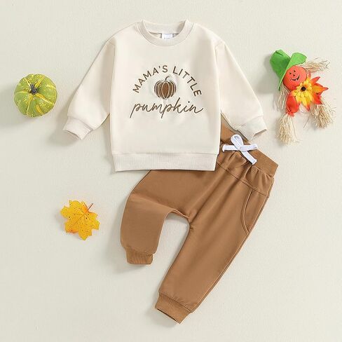 Baby Boys Halloween Two Piece Outfits Long Sleeve Pumpkin Letter Pullover Sweatshirt Pants Fall Winter Clothes in Saudi Arabia