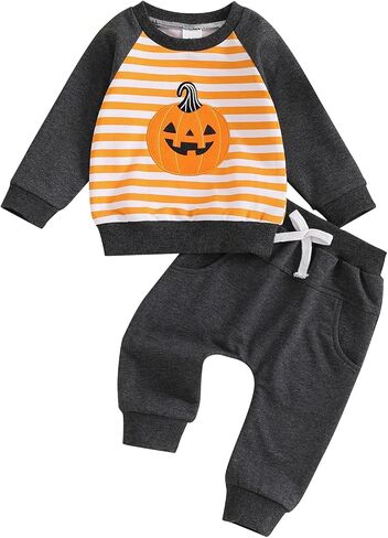 Baby Boys Halloween Two Piece Outfits Long Sleeve Pumpkin Letter Pullover Sweatshirt Pants Fall Winter Clothes in Kuwait