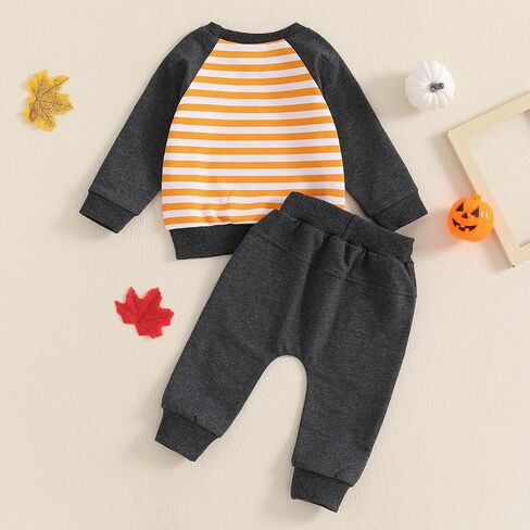 Baby Boys Halloween Two Piece Outfits Long Sleeve Pumpkin Letter Pullover Sweatshirt Pants Fall Winter Clothes in Kuwait