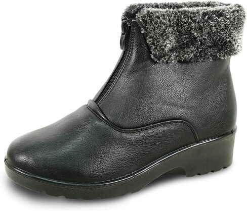 KOZI Canada Women Casual Ankle Bootie Winter Boot NANCY Fur Boot Double Zipper or Side Zipper with Ice Cleat Slip Resistant Outsole Black in Kuwait