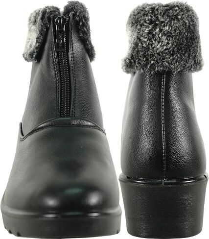 KOZI Canada Women Casual Ankle Bootie Winter Boot NANCY Fur Boot Double Zipper or Side Zipper with Ice Cleat Slip Resistant Outsole Black in Kuwait