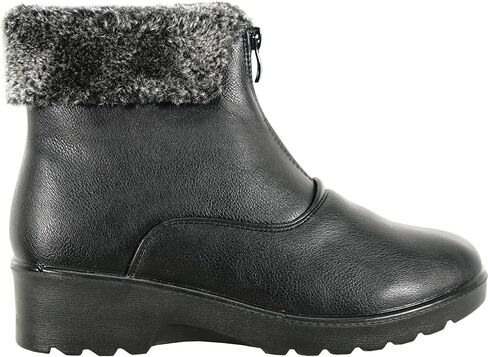 KOZI Canada Women Casual Ankle Bootie Winter Boot NANCY Fur Boot Double Zipper or Side Zipper with Ice Cleat Slip Resistant Outsole Black in Kuwait