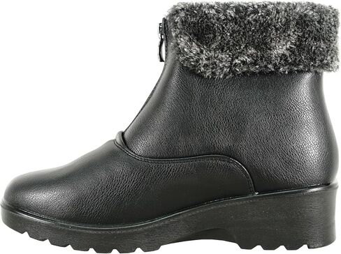 KOZI Canada Women Casual Ankle Bootie Winter Boot NANCY Fur Boot Double Zipper or Side Zipper with Ice Cleat Slip Resistant Outsole Black in Kuwait