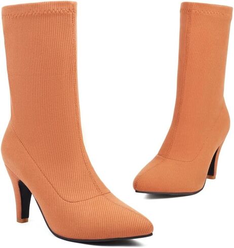 JooJaky Woman Fashion Pointed Toe Ankle Booties Stilettos Solid Color Sock Boots in Saudi Arabia