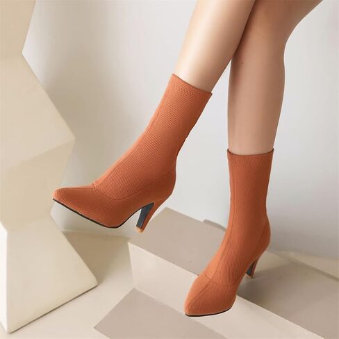 JooJaky Woman Fashion Pointed Toe Ankle Booties Stilettos Solid Color Sock Boots in Saudi Arabia
