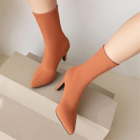 JooJaky Woman Fashion Pointed Toe Ankle Booties Stilettos Solid Color Sock Boots in Saudi Arabia