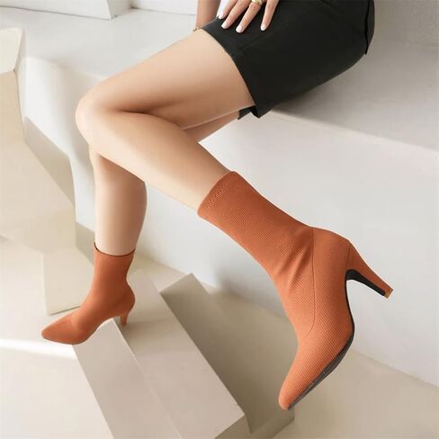 JooJaky Woman Fashion Pointed Toe Ankle Booties Stilettos Solid Color Sock Boots in Saudi Arabia