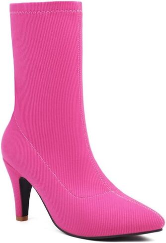 JooJaky Woman Fashion Pointed Toe Ankle Booties Stilettos Solid Color Sock Boots in Saudi Arabia