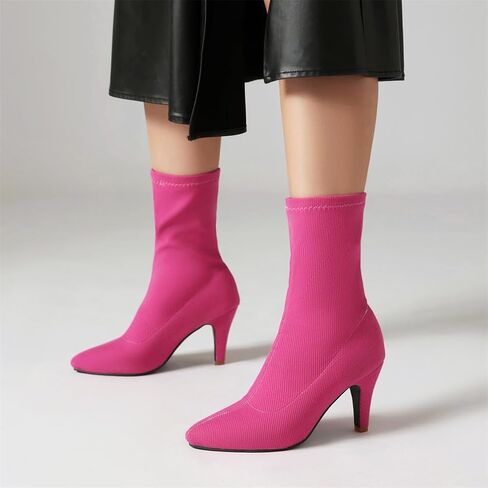 JooJaky Woman Fashion Pointed Toe Ankle Booties Stilettos Solid Color Sock Boots in Saudi Arabia