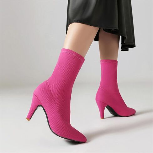 JooJaky Woman Fashion Pointed Toe Ankle Booties Stilettos Solid Color Sock Boots in Saudi Arabia