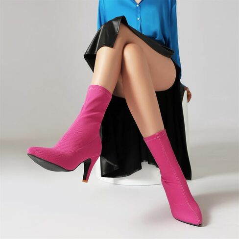 JooJaky Woman Fashion Pointed Toe Ankle Booties Stilettos Solid Color Sock Boots in Saudi Arabia