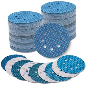 5 Inch 8 Holes Sanding Discs, 90 Pcs Hook and Loop Orbital Sander Sandpaper, 10 Pcs Each of 60 80 100 120 150 180 240 320 400 Grit Aluminum Oxide Anti Blocking Rhombus Diamond Shape Sanding Discs