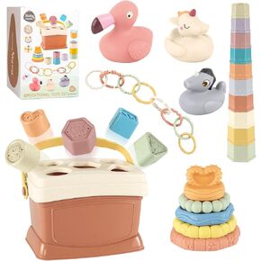 32Packs Baby Toys Set Montessori Toys for Babies 6-12 Months Food-Grade Sensory Toys Infant Stacking Circles Teether Blocks Stacking Cups Learning Toys for Baby Gifts 1 2 3 Years Old