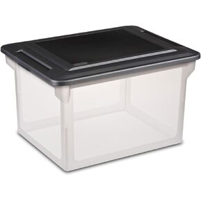 Sterilite File Box, Stackable Storage Bin with Lid, Organize Receipts, Bills, Taxes, and Papers in the Home, Office, Clear Base with Black Lid, 8-Pack