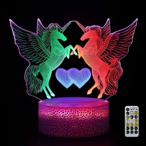 3D Illusion Unicorn Night Light for Kid,Dimmable LED Nightlight with Remote & Smart Touch & USB Cable and Multicolor Changing Decor Lamp,Christmas Birthday Gifts Unicorn Toys for Kids Girls Boys