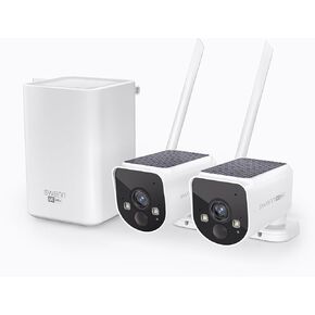 Swann MaxRanger4K نظام أمان NVR لاسلكي 4 كاميرات، كاميرا 4K مع لوحة شمسية مدمجة، الذكاء الاصطناعي للتعرف على الوجه، تخزين قابل للتوسيع، أطول كاميرات واي فاي 900 ميجا هرتز في الهواء الطلق، بدون رسوم شهرية، MR4KSD4