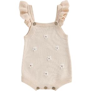 Newborn Baby Girl Knit Overall Sleeveless Strap Halter Sweater Romper One Piece Bodysuit Jumpsuit Summer Clothes