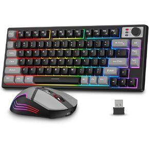 BlueFinger 75% Wireless Gaming Keyboard and Mouse with Smart Display, Rechargeable Light Up Wireless Keyboard with Knob Control, RGB Backlit Gaming Mouse for Mac Laptop Computer PC Gamer(Black)