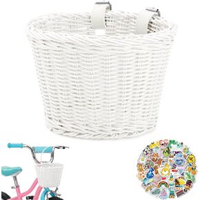 Kids Bike Basket Front,Hand-Woven Rainbow-Color Boys Girls Front Bicycle Basket