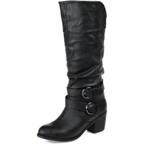Journee Collection Womens Late Mid-Calf Boots with Round-Toe and Slouchy Detail, Black (Wide Calf), 6