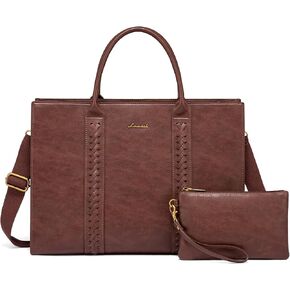 LOVEVOOK Laptop Tote Bag for Women, Vintage Leather Work Bags 15.6 inch Laptop Bag, Waterproof Professional Computer Bag Business Office Briefcase Large Shoulder Bag Handbag, Brown