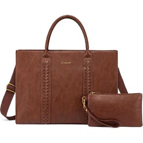 LOVEVOOK Laptop Tote Bag for Women, Vintage Leather Work Bags 15.6 inch Laptop Bag, Waterproof Professional Computer Bag Business Office Briefcase Large Shoulder Bag Handbag, Brown in Kuwait