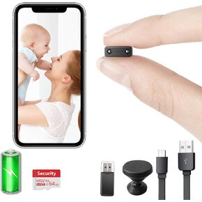 【Free 64G】 Smallest Wireless WiFi Battery Camera,HD1080P Portable Mini Camera for Video Recording Live Feed with Night Vision,Motion Detection, Remote Viewing for Security with iOS Android APP